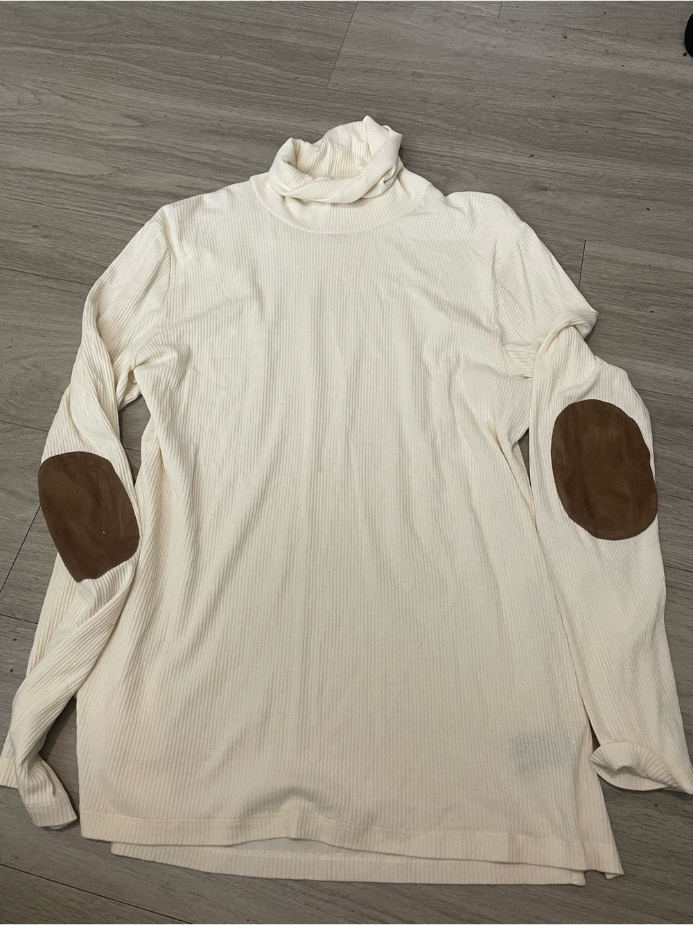 Ralph Lauren Cream Ribbed Turtleneck with Brown Elbow Patches